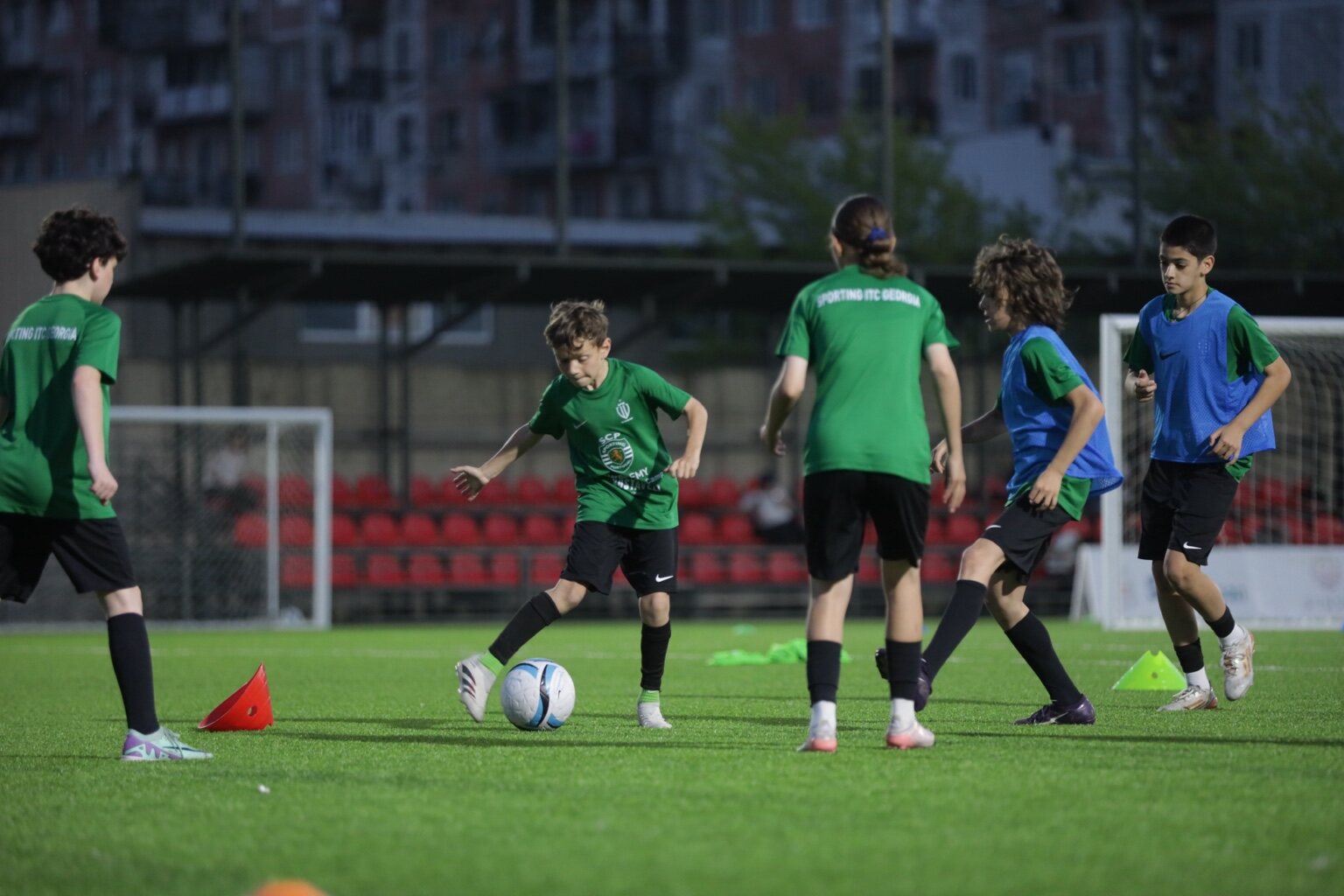 Sandro Abesadze working with the ball during a night training session