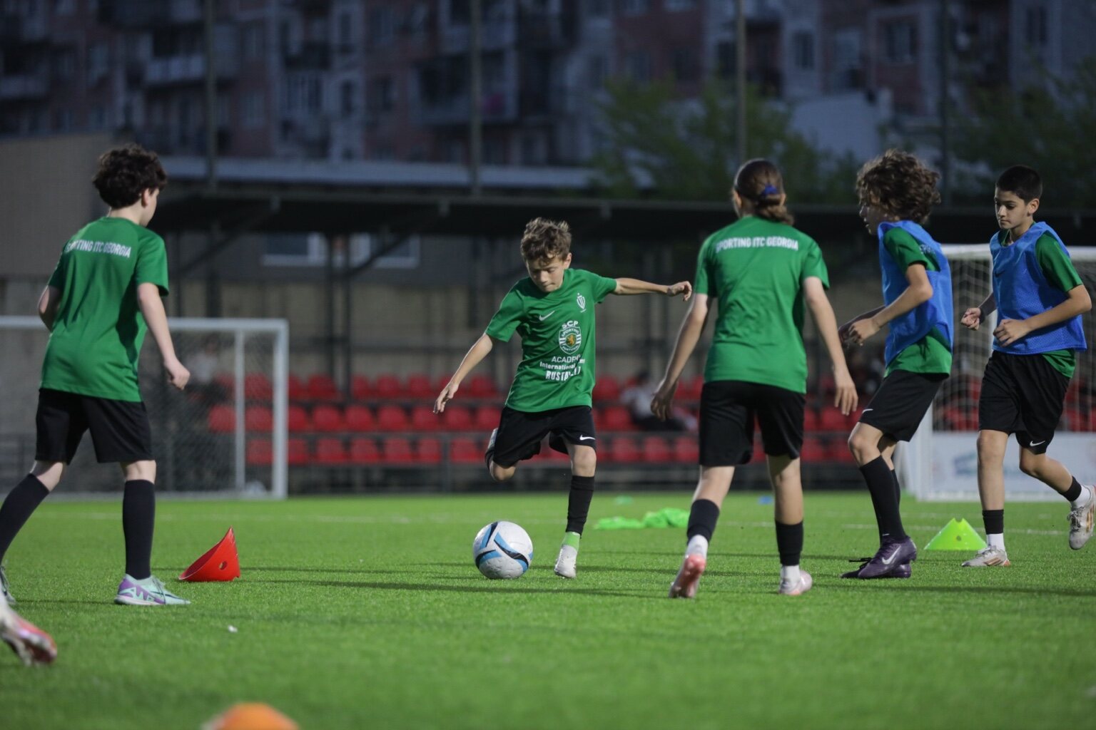 Sandro Abesadze controlling the ball under pressure in training