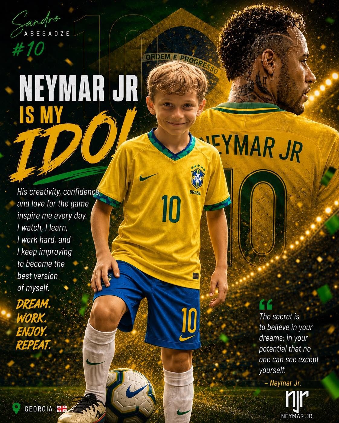 Sandro Abesadze in Brazil number 10 colors with a Neymar inspiration design