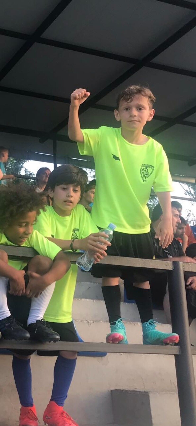 Sandro Abesadze celebrating with teammates in the stands